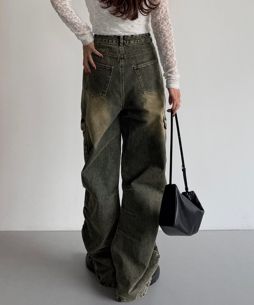 「callautia」 加工デニムパンツ SMALL ブルー レディース