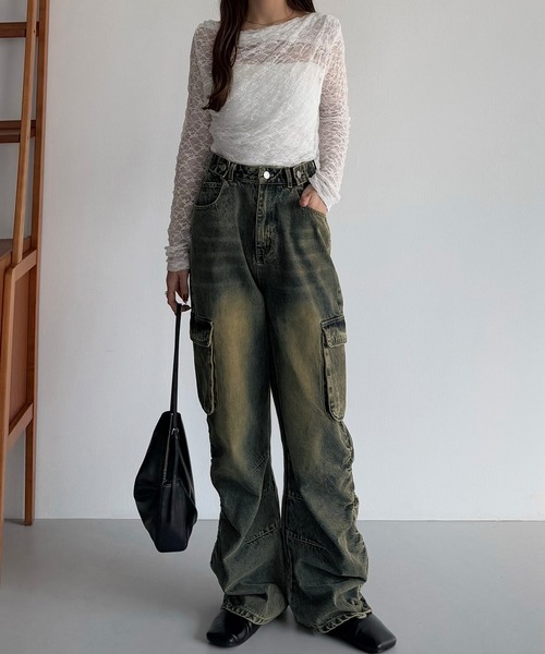 「callautia」 加工デニムパンツ SMALL ブルー レディース