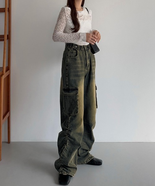 「callautia」 加工デニムパンツ SMALL ブルー レディース