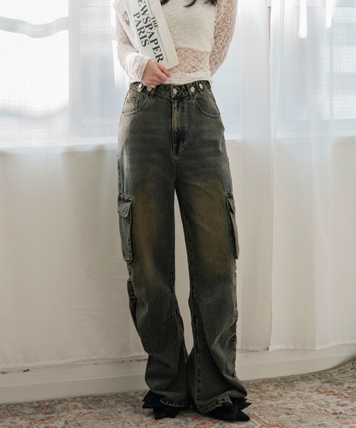 「callautia」 加工デニムパンツ SMALL ブルー レディース