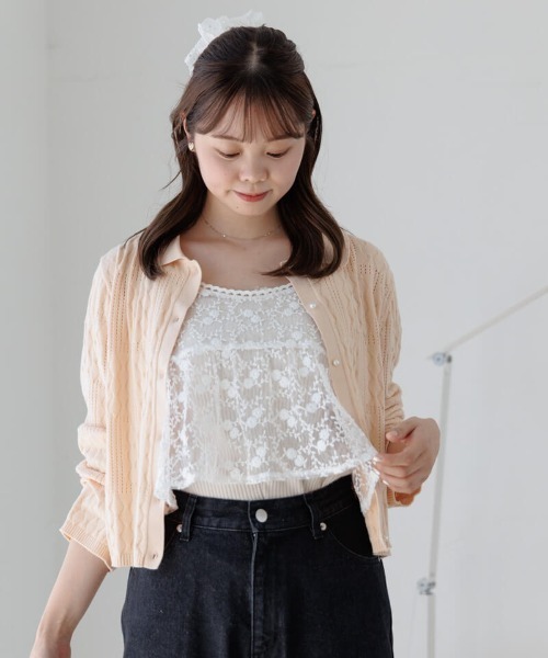 flower ニット ブラウス レーシートップ flower（ファッション） ニット セーター レーシーポロトップ2