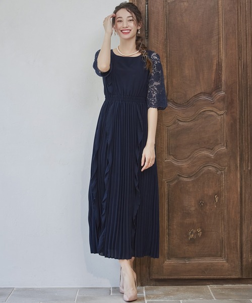 「DRESS PLUS」 半袖ワンピース M ピンクベージュ レディース_画像7