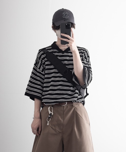 「RUUBON」 半袖シャツ S ブラック×ホワイト メンズ_画像5