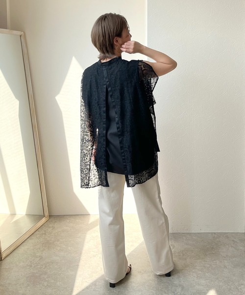 「LHELBIE」 半袖ブラウス M オフホワイト レディース_画像5