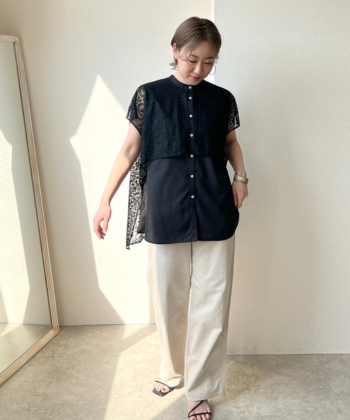 「LHELBIE」 半袖ブラウス M オフホワイト レディース_画像6