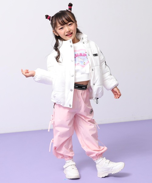オッズジャパン　ホワイト ジップアップ ブルゾン ANAP kids（アナップキッズ） ブルゾン アウター 撥水加工 袖 ライン
