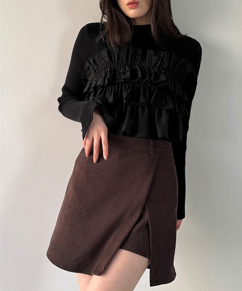JUNOAH（ジュノア） ニット セーター フリルビスチェ風ドッキング