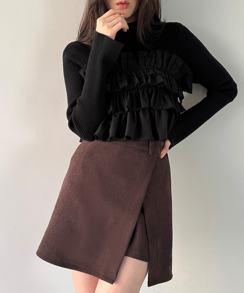 JUNOAH（ジュノア） ニット セーター フリルビスチェ風ドッキング