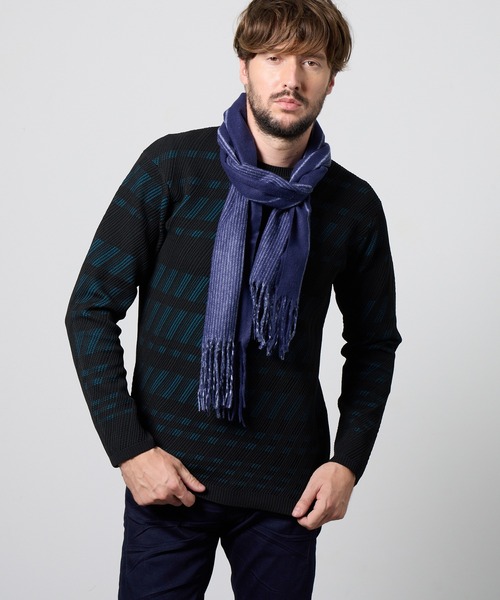 【未使用品】MUFFLER, WOOL-KNIT NAVY HIDEAWAYS NICOLE（ハイダウェイ ニコル） マフラー 「WEB限定