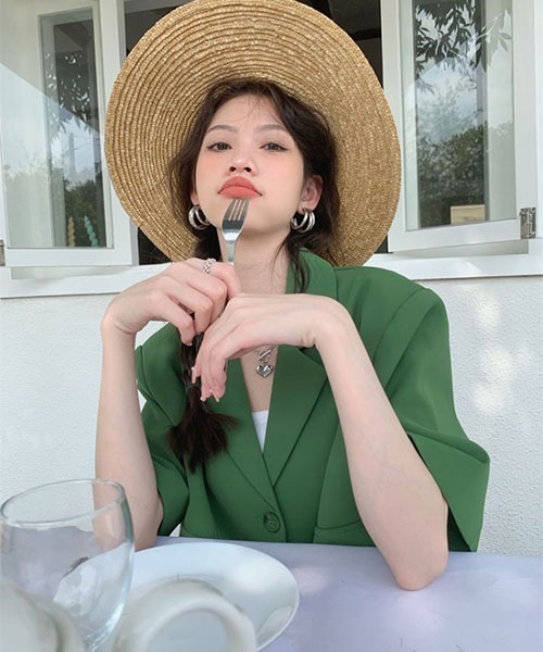 「SONA」 「oil rice」テーラードジャケット FREE グリーン レディース_画像2