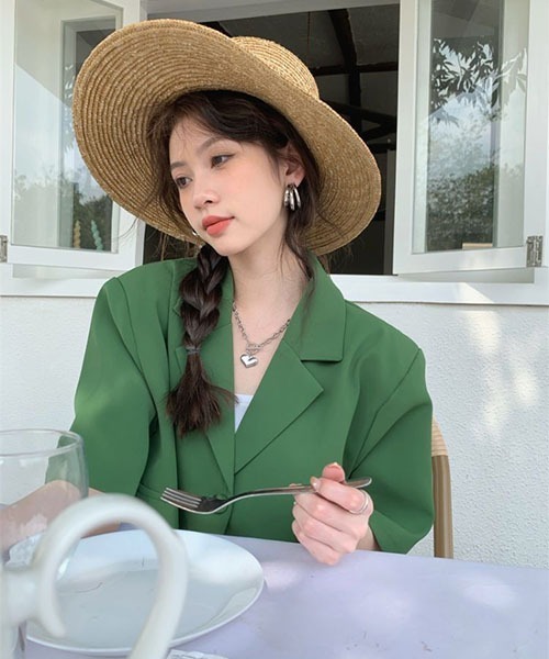 「SONA」 「oil rice」テーラードジャケット FREE グリーン レディース_画像3