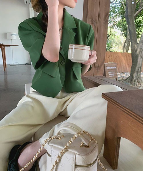 「SONA」 「oil rice」テーラードジャケット FREE グリーン レディース_画像5