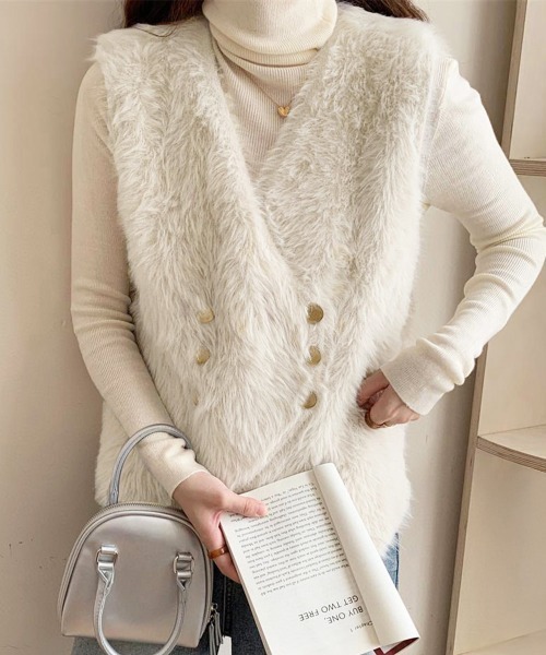 miniministore（ミニミニストア） ベスト ジレ ふわふわファーベストV