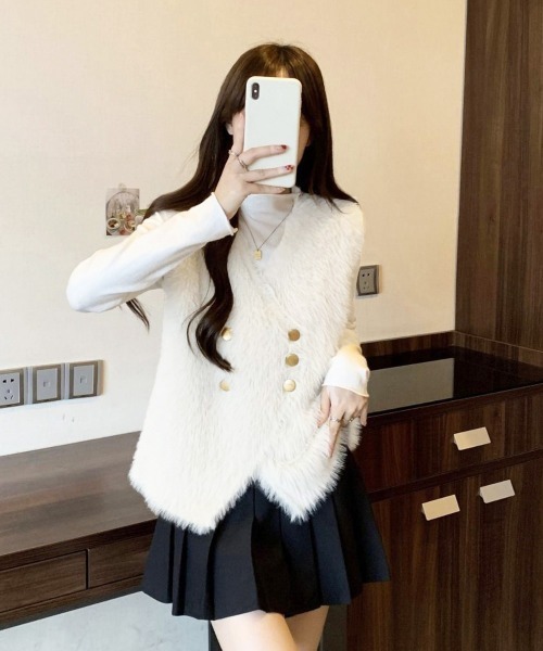 miniministore（ミニミニストア） ベスト ジレ ふわふわファーベストV