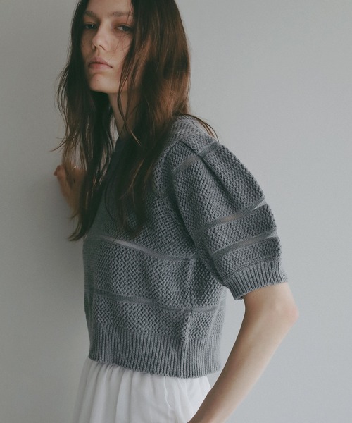ニット セーター OPENWORK KNIT SHORT TOPS レディースの画像
