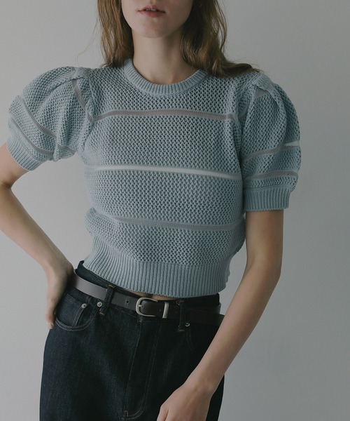 ニット セーター OPENWORK KNIT SHORT TOPS レディースの画像