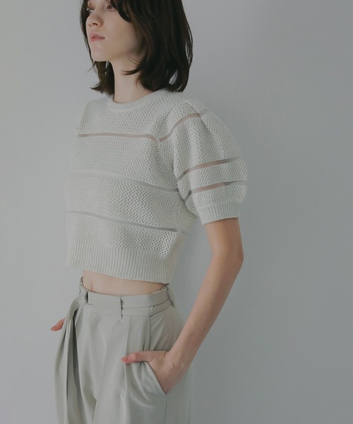 ニット セーター OPENWORK KNIT SHORT TOPS レディースの画像