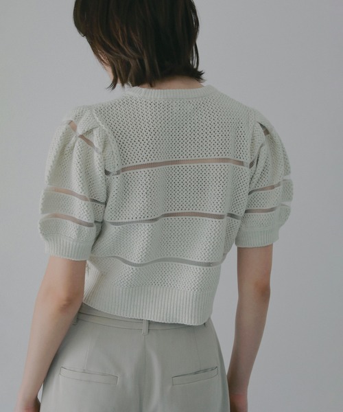 ニット セーター OPENWORK KNIT SHORT TOPS レディースの画像