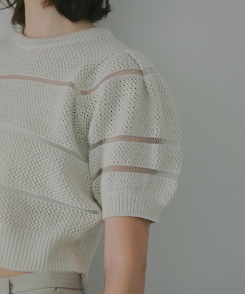 ニット セーター OPENWORK KNIT SHORT TOPS レディースの画像