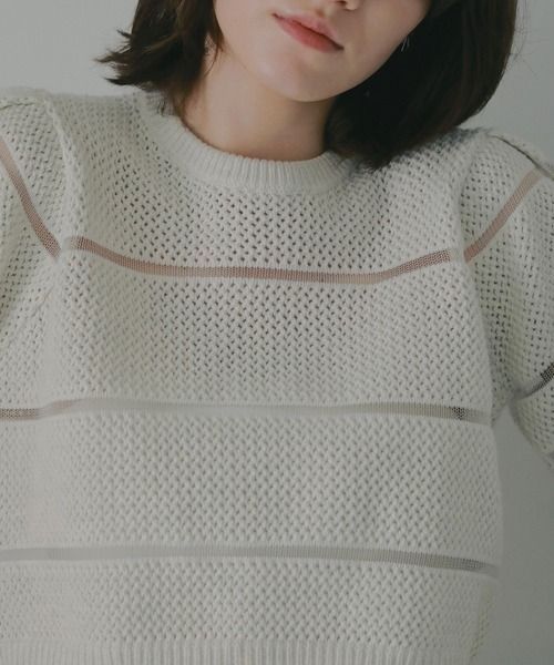 ニット セーター OPENWORK KNIT SHORT TOPS レディースの画像