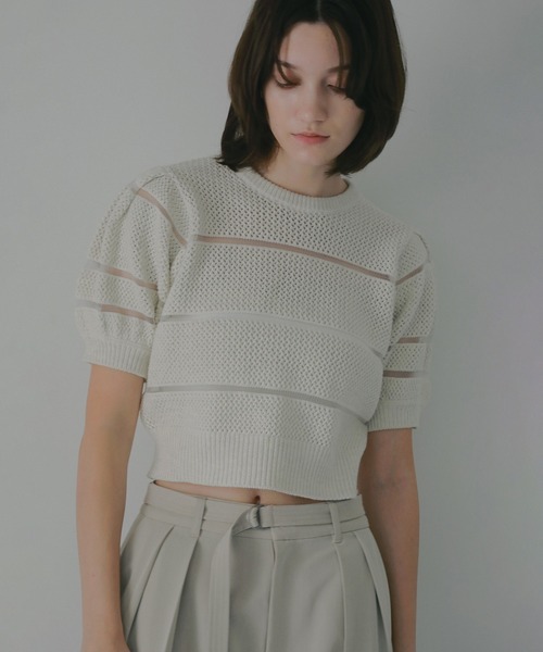 ニット セーター OPENWORK KNIT SHORT TOPS レディースの画像