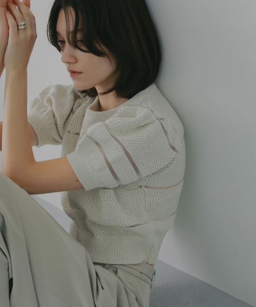 ニット セーター OPENWORK KNIT SHORT TOPS レディースの画像