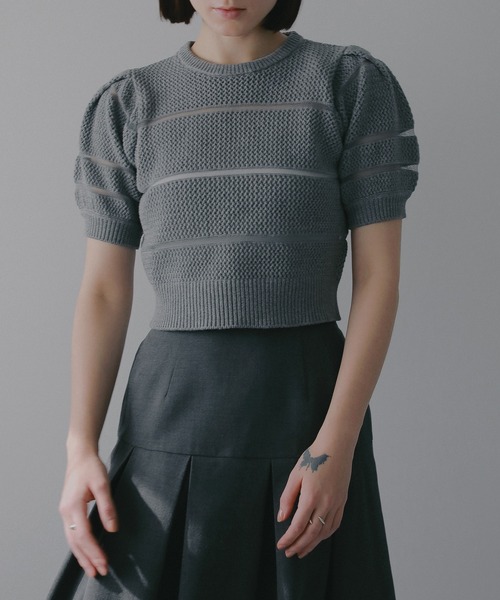 ニット セーター OPENWORK KNIT SHORT TOPS レディースの画像
