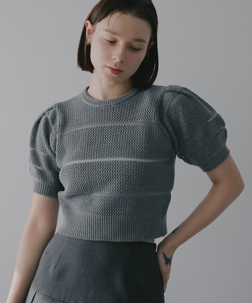 ニット セーター OPENWORK KNIT SHORT TOPS レディースの画像