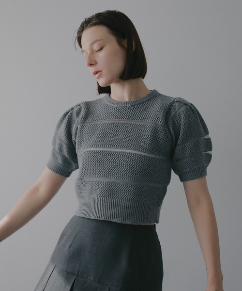ニット セーター OPENWORK KNIT SHORT TOPS レディースの画像