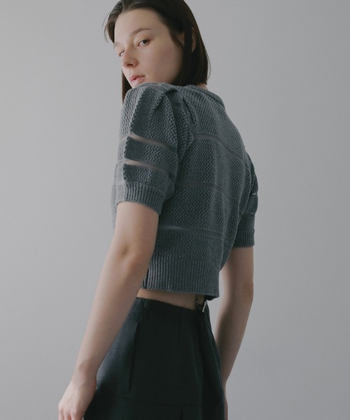 ニット セーター OPENWORK KNIT SHORT TOPS レディースの画像