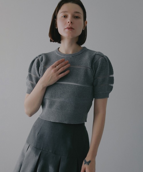 ニット セーター OPENWORK KNIT SHORT TOPS レディースの画像