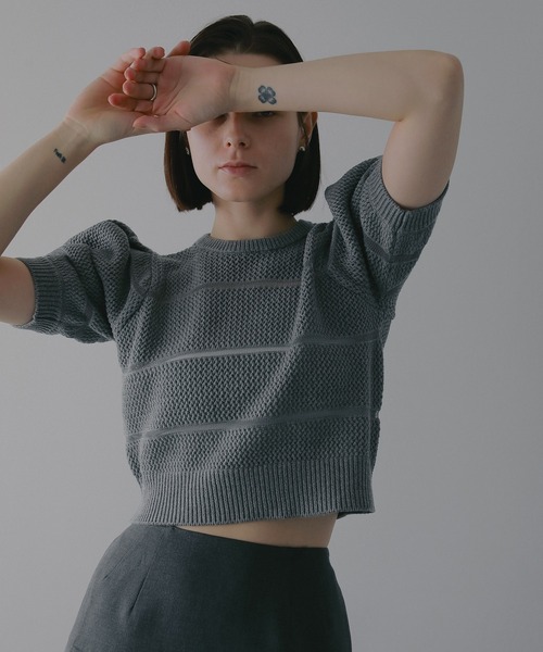 ニット セーター OPENWORK KNIT SHORT TOPS レディースの画像