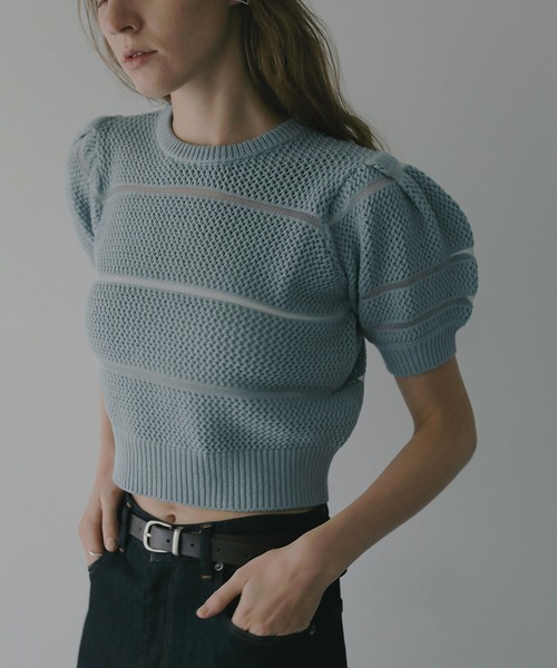 ニット セーター OPENWORK KNIT SHORT TOPS レディースの画像