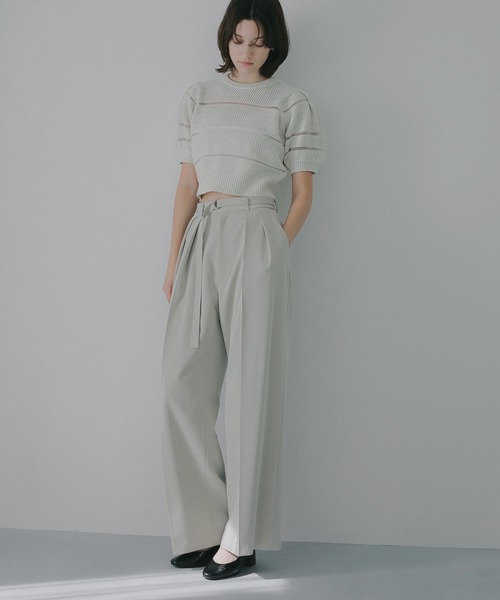 ニット セーター OPENWORK KNIT SHORT TOPS レディースの画像