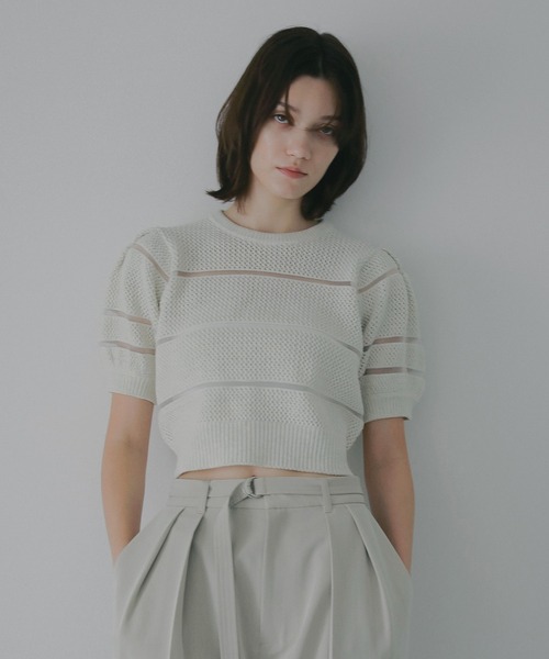 ニット セーター OPENWORK KNIT SHORT TOPS レディースの画像
