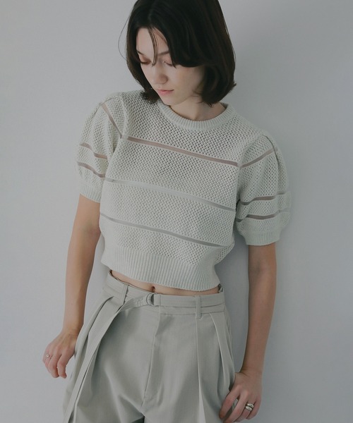 ニット セーター OPENWORK KNIT SHORT TOPS レディースの画像