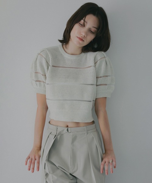 ニット セーター OPENWORK KNIT SHORT TOPS レディースの画像