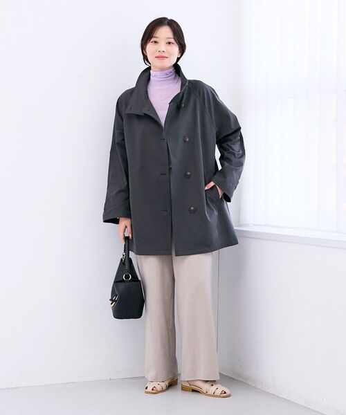 ステンカラーコート コート ツイルストレッチステンカラーコート レディースの画像