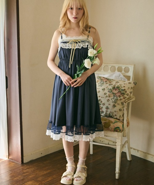 「kutir」 キャミソールワンピース LARGE ネイビー レディース_画像3