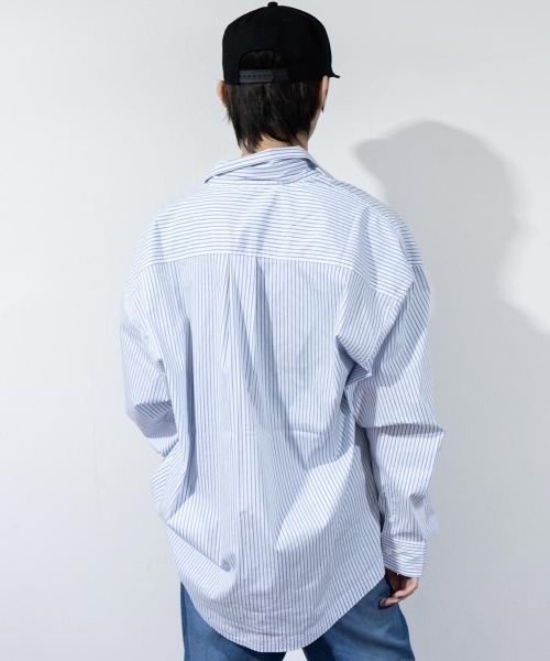 「TopIsm」 長袖シャツ M ホワイト×ネイビー メンズ_画像3