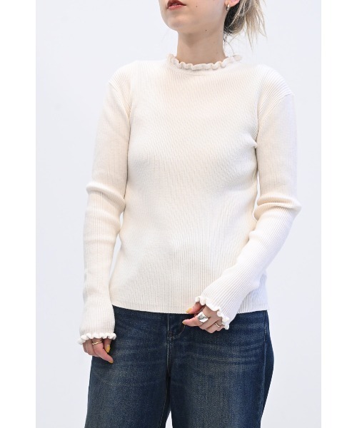 マチャット machattフリル付き襟アイボリーセーターフリルカラーリブニット マチャット machattフリル付き襟アイボリーセーターフリルカラー