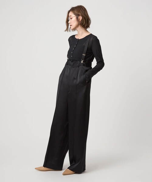 conte パンツ 「conte」サテン サスペンダー ワイドパンツ レディース