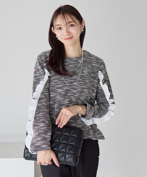 Neige（ネージュ） tシャツ ツイードフリル袖トップス レディース