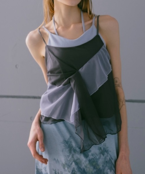 sahara キャミ トップス sahara（サハラ） キャミソール Bi-color Ruffle Sheer Camisole/バイ