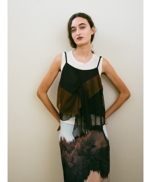 sahara キャミ トップス sahara（サハラ） キャミソール Bi-color Ruffle Sheer Camisole/バイ