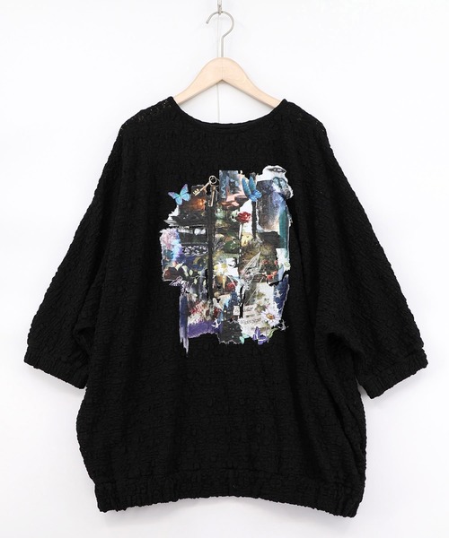 イズスカラー561224：魔女の秘密コラージュ柄 シャーリングレースプルオーバー iS ScoLar（イズスカラー） tシャツ 561224：魔女の秘密コラージュ柄