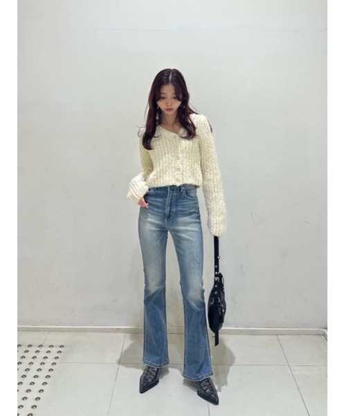 「SLY」 ブーツカットデニムパンツ 23inch ダークブルー レディース_画像9