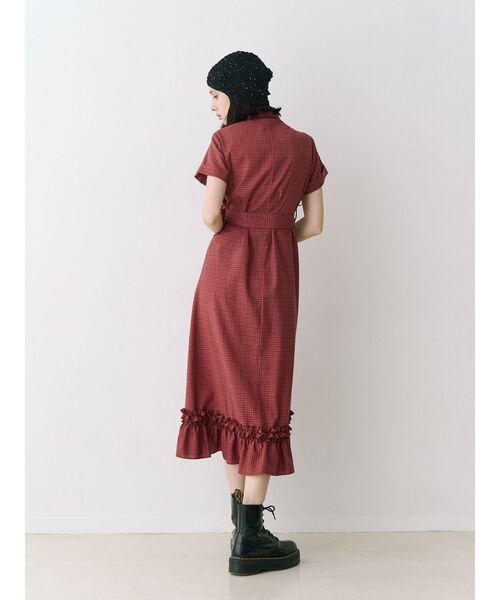 ワンピース アシメギャザーシャツワンピースの画像