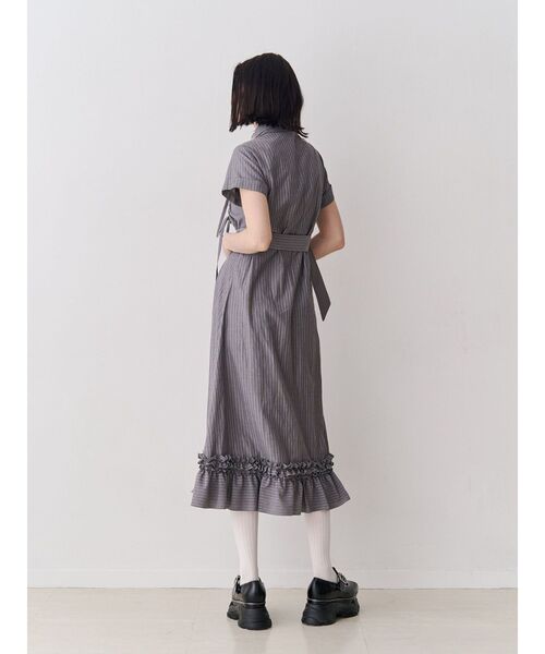 ワンピース アシメギャザーシャツワンピースの画像
