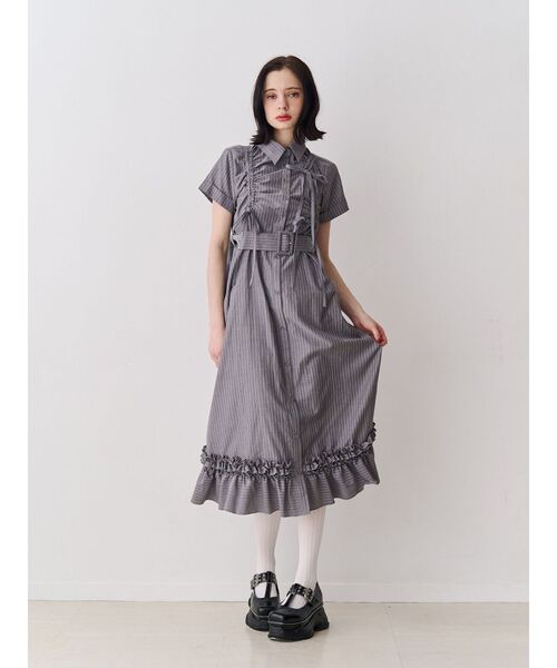 ワンピース アシメギャザーシャツワンピースの画像
